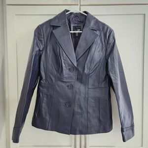 East 5th Vintage Womens M Leather Purple Plum Jacket Blazer Outwear Retro 90s